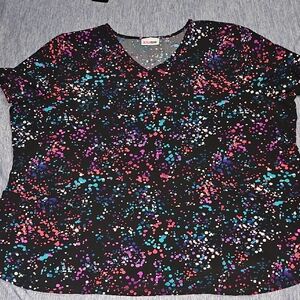 Scrubstar Women's V-Neck Blouse with Multicolor Splatter
